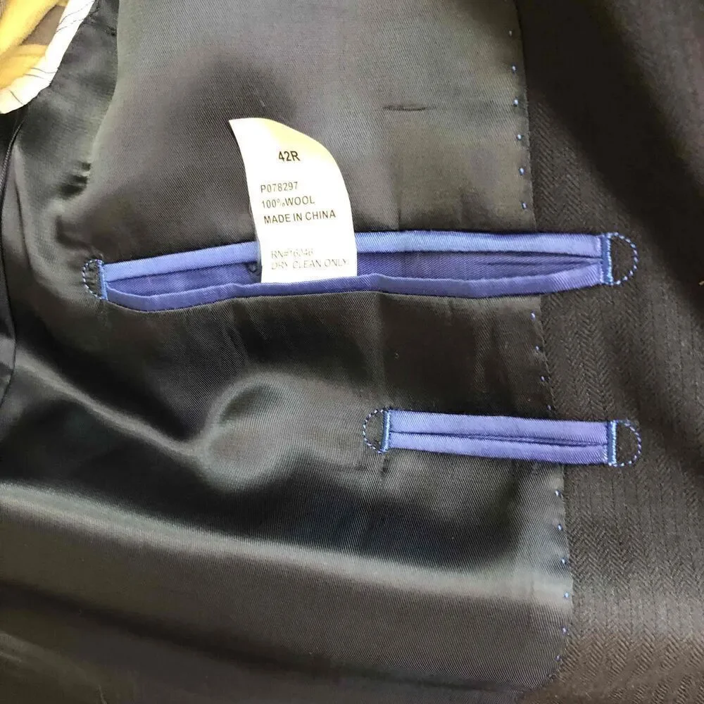 Nautica Mens Black Pinstripe Blazer Jacket 100% Wool Notched Lapel 42R